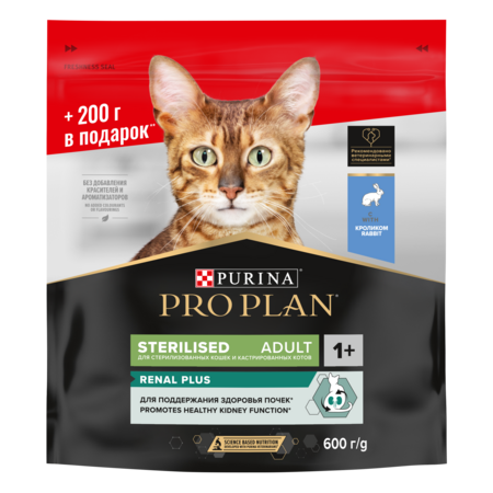 Pro Plan Sterilised RENAL PLUS 400 г + 200 г сухой корм для взрослых стерилизованных кошек, с высоким содержанием кролика