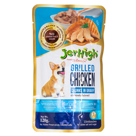 JerHigh 120 г влажный корм для собак всех пород кусочки курицы на гриле в соусе