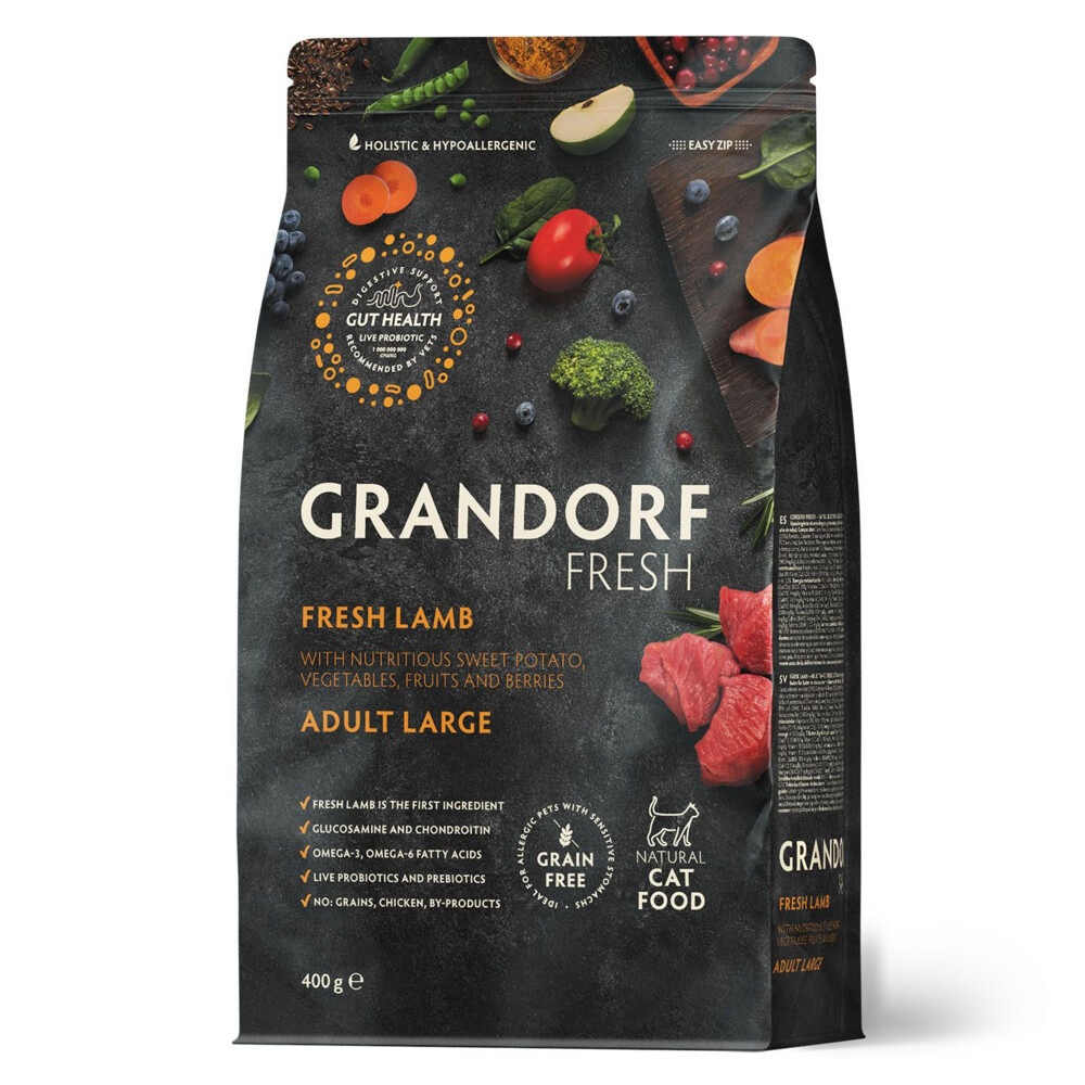 GRANDORF Fresh Cat LARGE Lamb&Sweet Potato 400 г сухой корм для крупных кошек свежее мясо ягненка с бататом