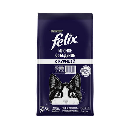 Felix Мясное объедение 10 кг сухой корм для взрослых кошек, с курицей