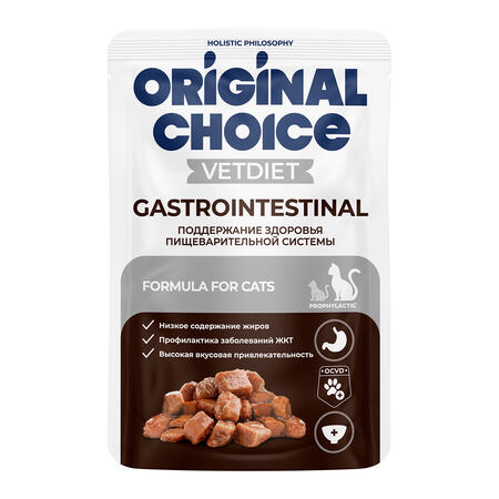 ORIGINAL CHOICE VETDIET Gastrointestinal 85 г пауч диетическое полнорационное питание для взрослых кошек с чувствительным пищеварением 1х14