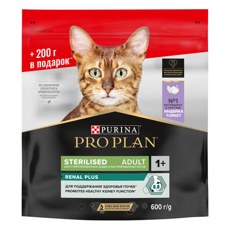 PRO PLAN 400 г + 200 г сухой корм для стерилизованных кошек и кастрированных котов, с высоким содержанием индейки 1х8