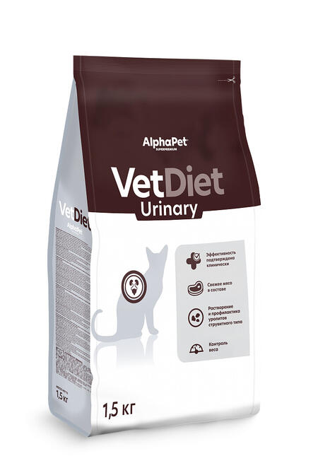 ALPHAPET VET DIET URINARY 1,5 кг сухой корм для взрослых кошек при заболеваниях нижних отделов мочевыводящих путей