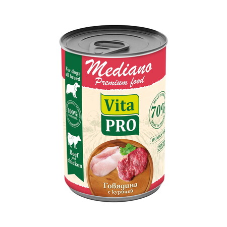 VITA PRO MEDIANO 400 г консервы для собак говядина с курицей кусочки в соусе 1х9