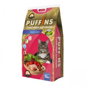 PUFFINS 10кг Корм сухой для кошек мясное жаркое