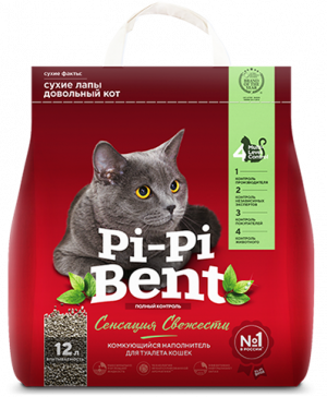 Pi-Pi Bent Сенсация свежести 5 кг комкующийся наполнитель для кошачьих туалетов с ароматом свежих трав и цветов крафтовый пакет 1х4