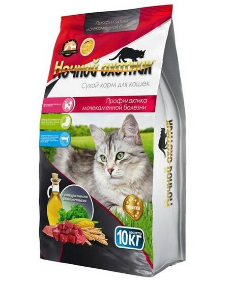Ночной охотник 10 кг сухой корм для кошек Профилактика мочекаменной болезни