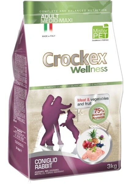 CROCKEX Wellness 3 кг корм сухой для собак средних и крупных пород кролик с рисом