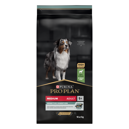 PRO PLAN® сухой корм для взрослых собак средних пород с чувствительным пищеварением, с высоким содержанием ягненка