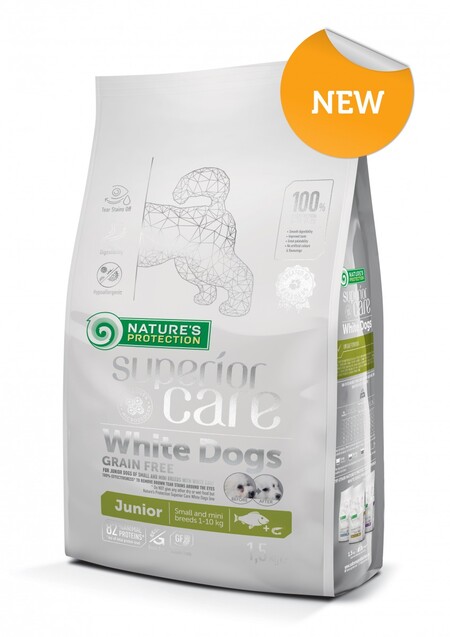 NATURE’S PROTECTION White Dogs Grain Free Junior SC 1,5 кг корм сухой для щенков малых белых пород беззерновой белая рыба
