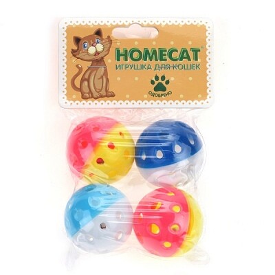 HOMECAT 4 шт Ф 4 см игрушка для кошек мячи пластиковые горошек с колокольчиком