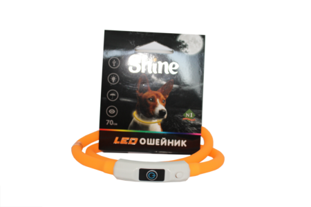 №1 SHINE Led USB 70 см ошейник силиконовый оранжевый