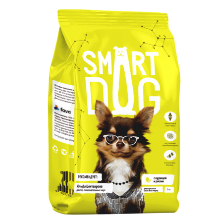 Smart Dog 3 кг сухой корм для взрослых собак с курицей и рисом