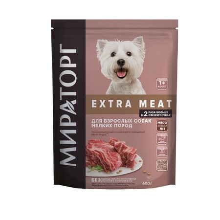 МИРАТОРГ EXTRA MEAT 600 г сухой корм для взрослых собак мелких пород старше 1 года с говядиной Black Angus