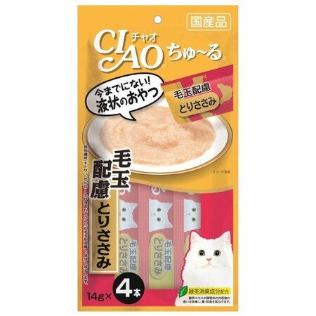 INABA Ciao Churu 4х14 г пюре для кошек для вывода шерсти из ЖКТ куриное филе