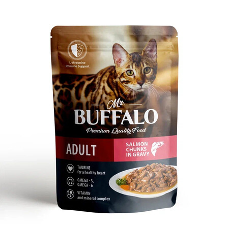 MR.BUFFALO ADULT HAIR & SKIN 85 г пауч влажный корм для кошек с чувствительной кожей лосось в соусе 1х28