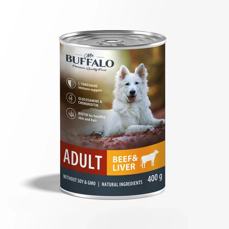 MR.BUFFALO ADULT 400 г консервы полноценный влажный корм для собак говядина и печень
