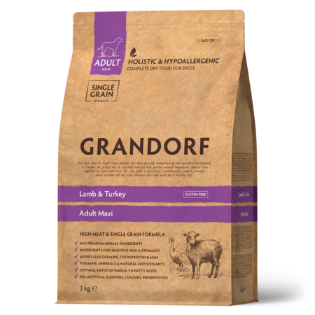 GRANDORF DOG Lamb&Turkey MAXI 3 кг сухой корм для собак крупных пород с ягненком и индейкой